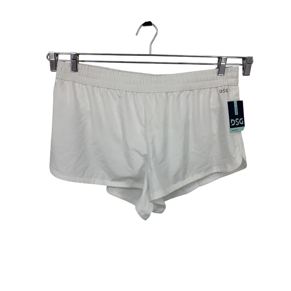 DSG Stride Run Short Womens 1X White Built-In Brief Moisture Wicking Dolphin Hem